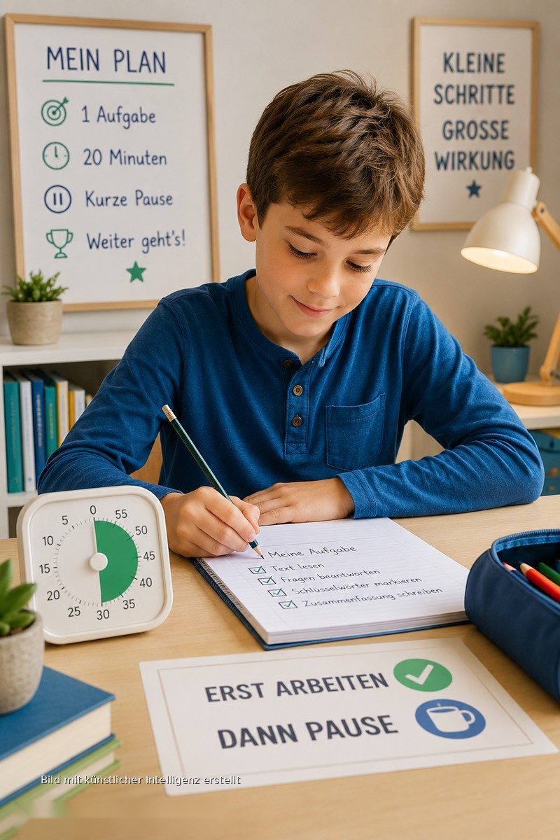 Konzentration Grundschule — Kind mit Freude beim Lernen, Pinterest-Format