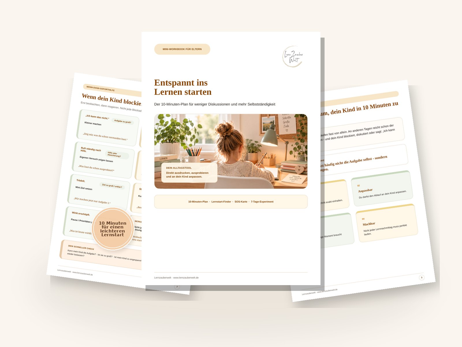 10-Minuten-Startplan für Hausaufgaben und Lernen als Workbook-Mockup