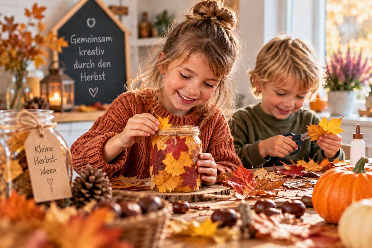 Herbstferien mit Kindern, kreative Bastelidee mit Naturmaterialien