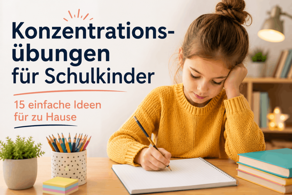 Mädchen schreibt konzentriert am Schreibtisch, Beitragsbild zu Konzentrationsübungen für Schulkinder mit 15 einfachen Ideen für zu Hause