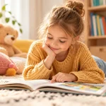 Kind liest entspannt ein Buch und übt Lesen bei LRS