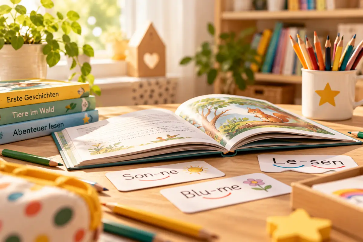 Silbenkarten und Kinderbuch zum Lesen üben bei LRS