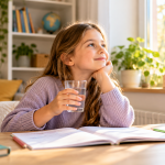 Pausen beim Lernen: 8 Tipps, damit der Kopf wieder frei wird Pausen beim Lernen: Schulkind macht eine ruhige Lernpause am Schreibtisch